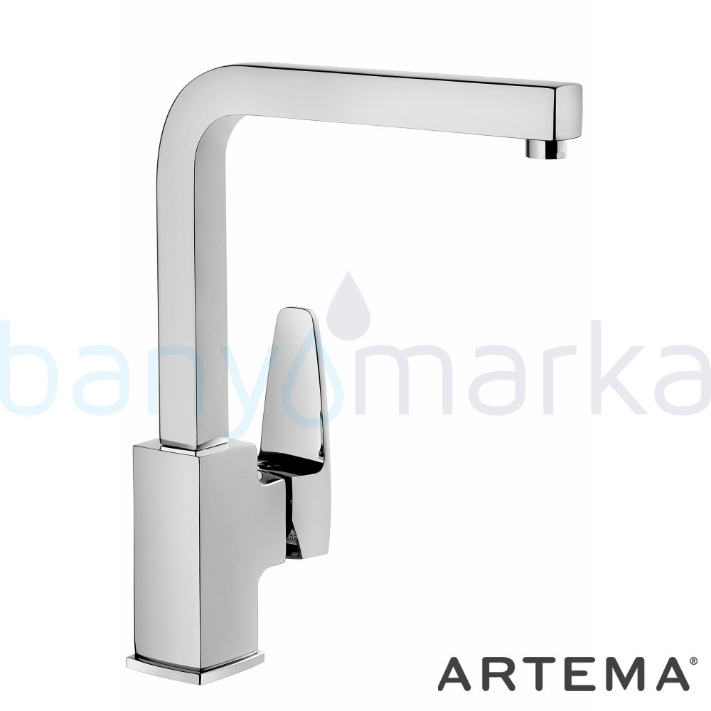  Artema Q-Line Eviye Bataryası - A42078 ısı ve debi ayarlı su ve enerji tasarruflu köşeli hatlarıyla farklılaşan armatür birçok lavabo ile uyum sağlıyor